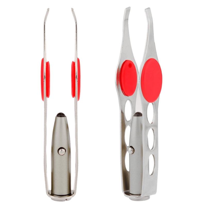 Stainless Steel Make Up Led Light Eyelash Eyebrow Hair Removal Lighted Tweezer