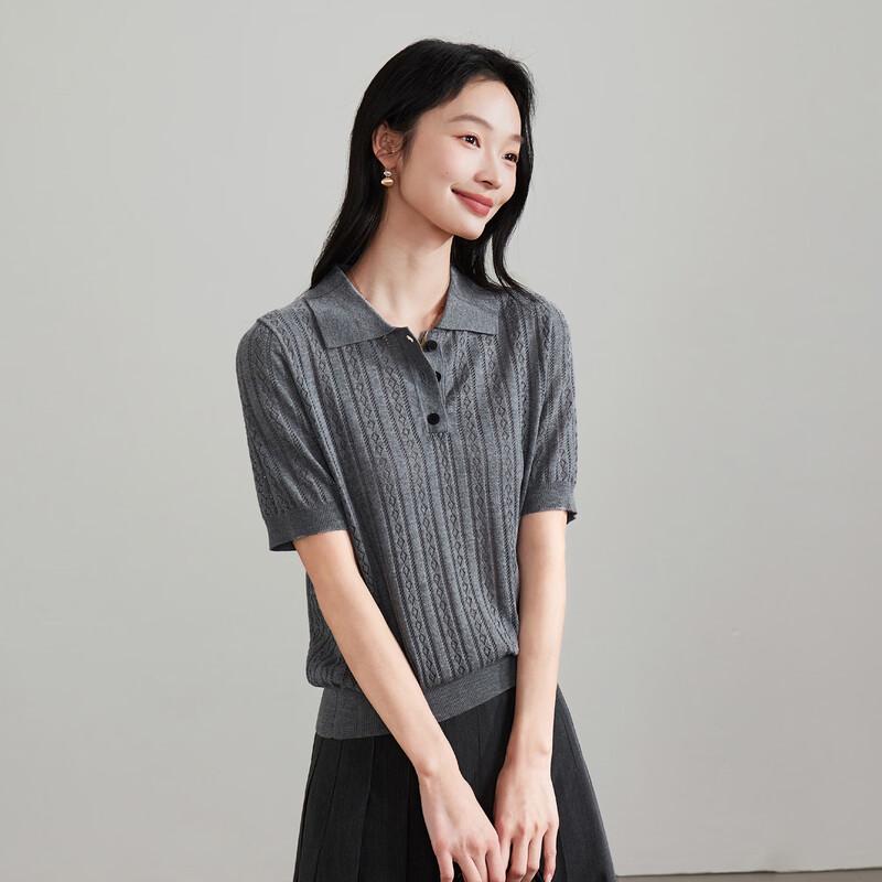 SOFSIL Women s Polo Ribbed Knit Short Sleeve Top M
