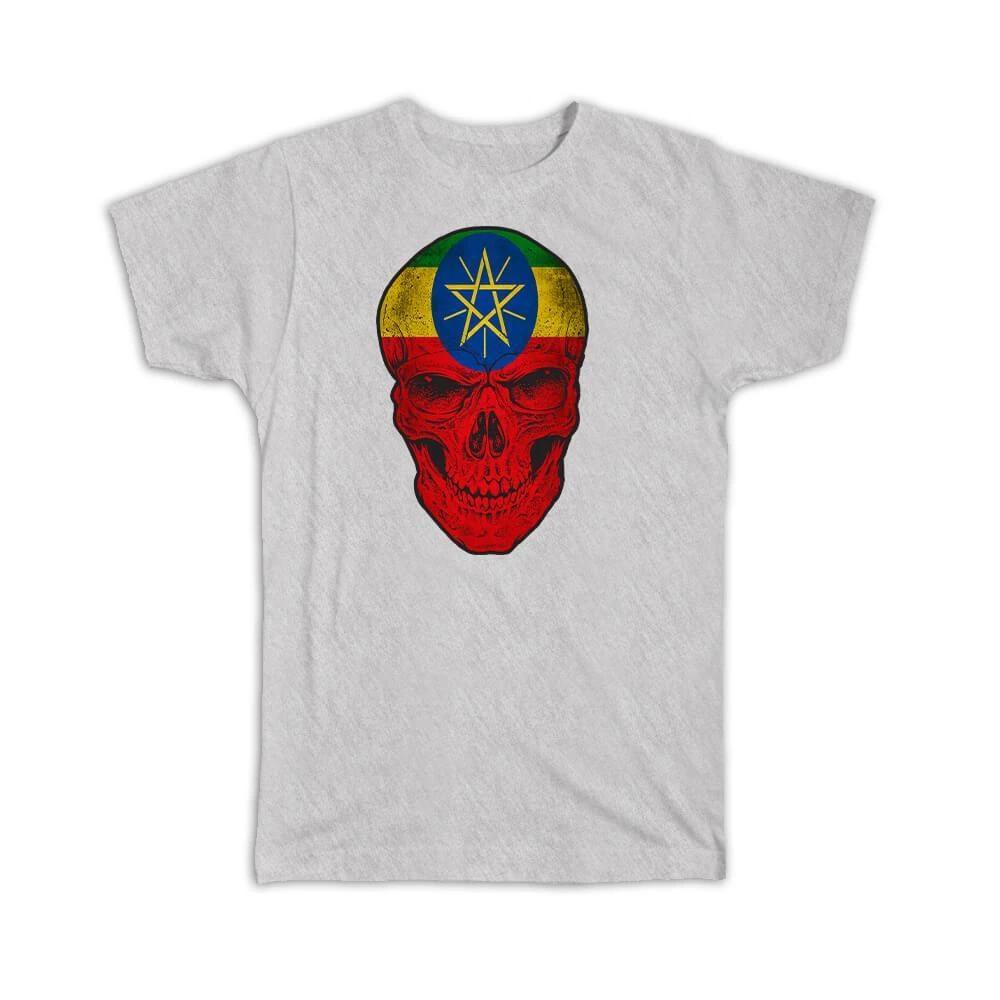 Gift T-Shirt : Ethiopia Flag Skull Ethiopian National Colors M