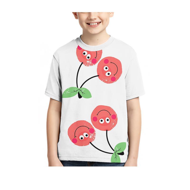 Summer Round Neck 3D Fruit Printed Top Fashionable Casual Short Sleeved Children's Boy T-shirts