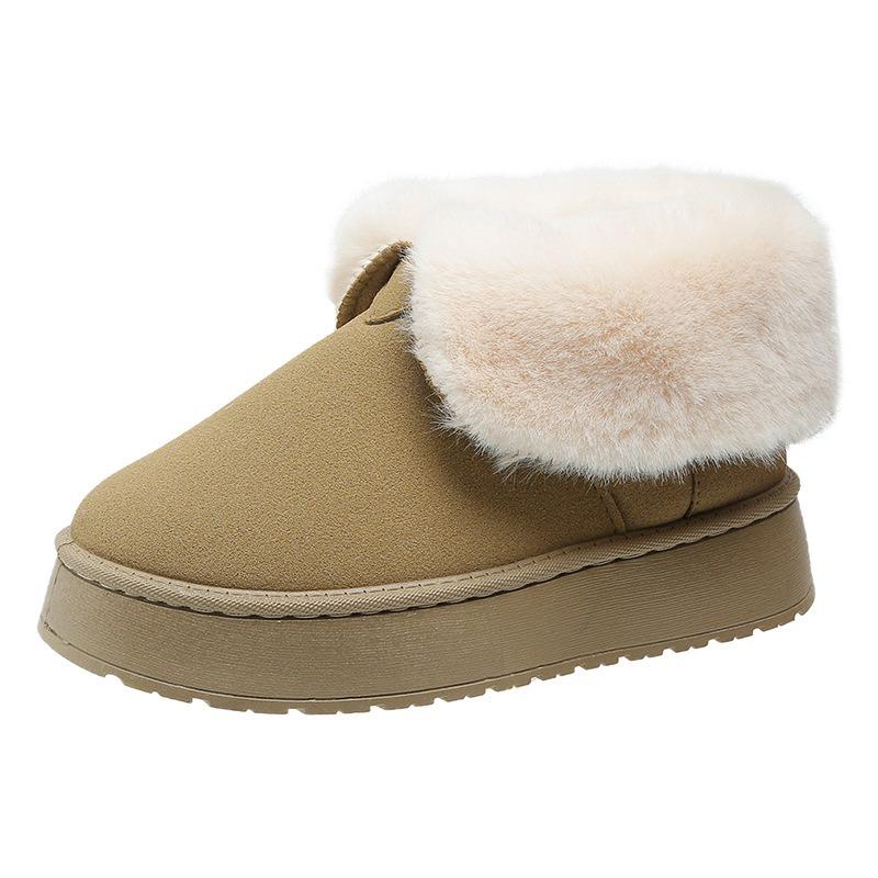 Thick-soled Snow Boots Women's Short Tube Autumn and Winter New Matte Two Wear Thickened Velvet Warm One Pedal Women's Cotton Shoes