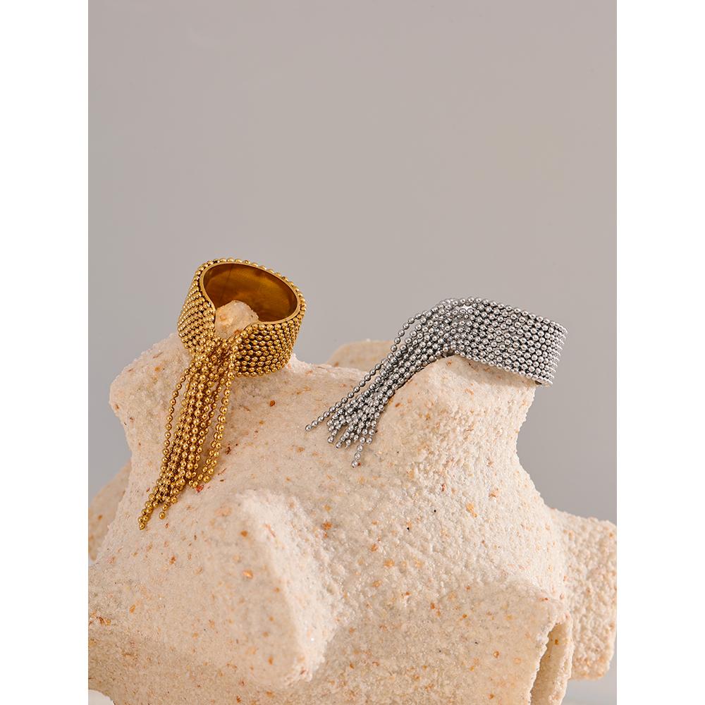 Statement Stainless Steel Chain Tassel Finger Ring Adjustable 18K PVD Plated High Quality Charm Stylish Golden Jewelry