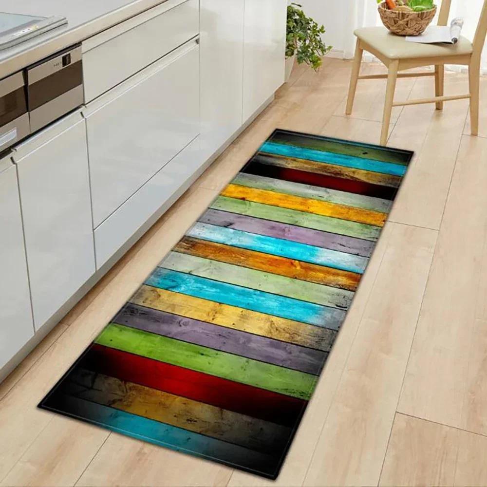 Wood Pattern Anti-Slip Kitchen Mat Absorbent Floor Rug for Bedroom Living Room Hallway Balcony Entrance Doormat