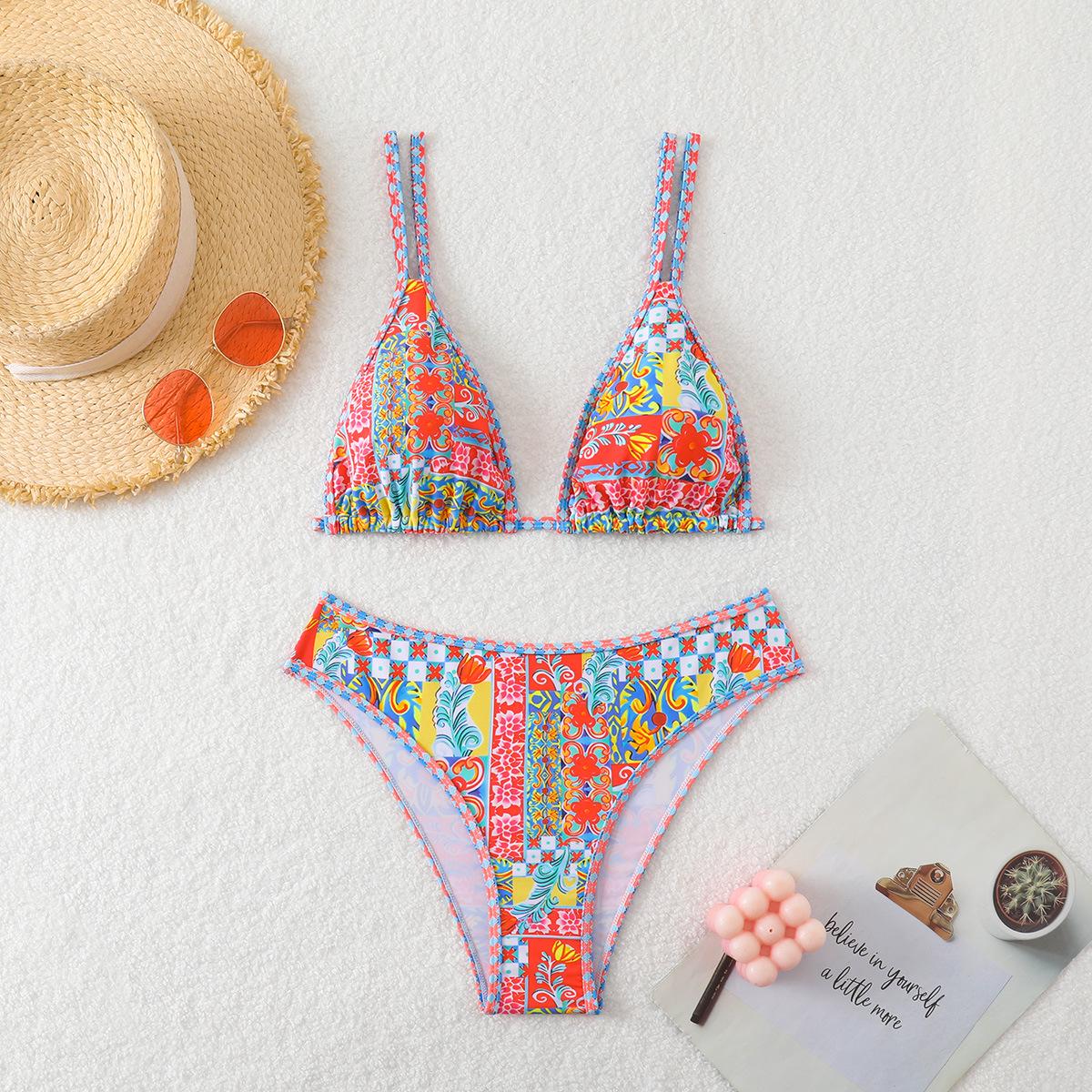 

Women s Ethnic Print Halter Bandage Bikini Extra Large цветочный