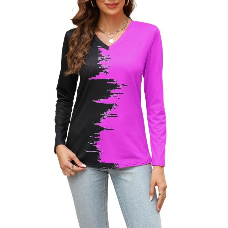 Chemisier à manches longues et col en v pour femme, imprimé de collision, printemps et automne