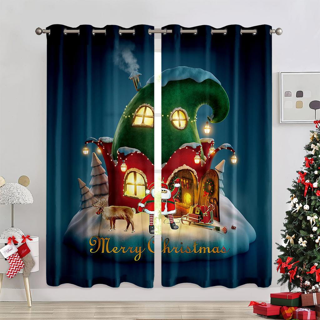 2024 Santa Claus Happy New Year Christmas Tree Red Green Children's Bedroom Living Room Home Decoration Curtains