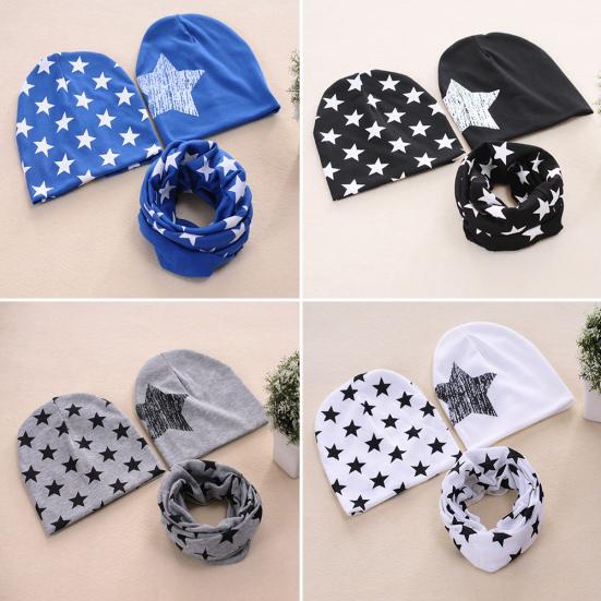 3 Stück Sternmuster Mützen Schal Set Herbst Winter Häkeln Baby Kleinkind Mütze