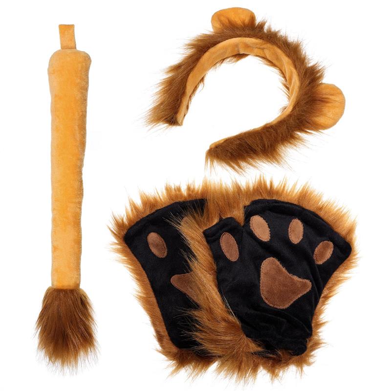 3Pcs Lion Ears Headband Fingerless Gloves Tail Set Lion Cosplay Costume Halloween Accessories Animal Props Costumes Headwear коричневый