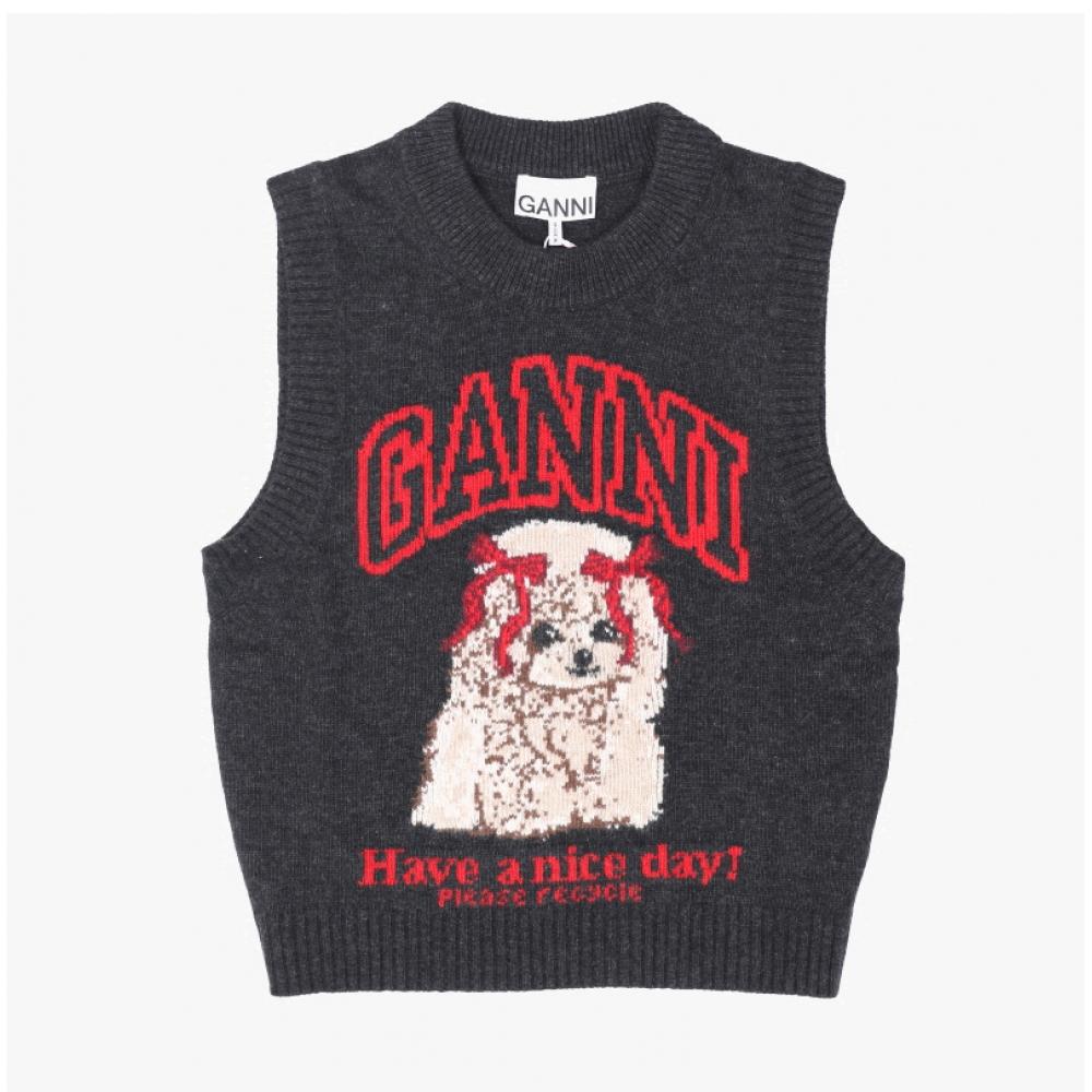 Ganni Women S Knit veSt Wool Mix Puppy Logo A1070044 052