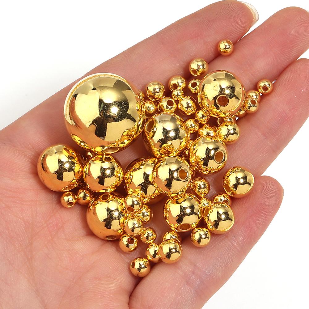 10-1000pcs ABS Imitation Pearl Beads 3-20mm Gold Round Loose Spacer Beads For DIY Jewelry Making Bracelet Necklace Acessories