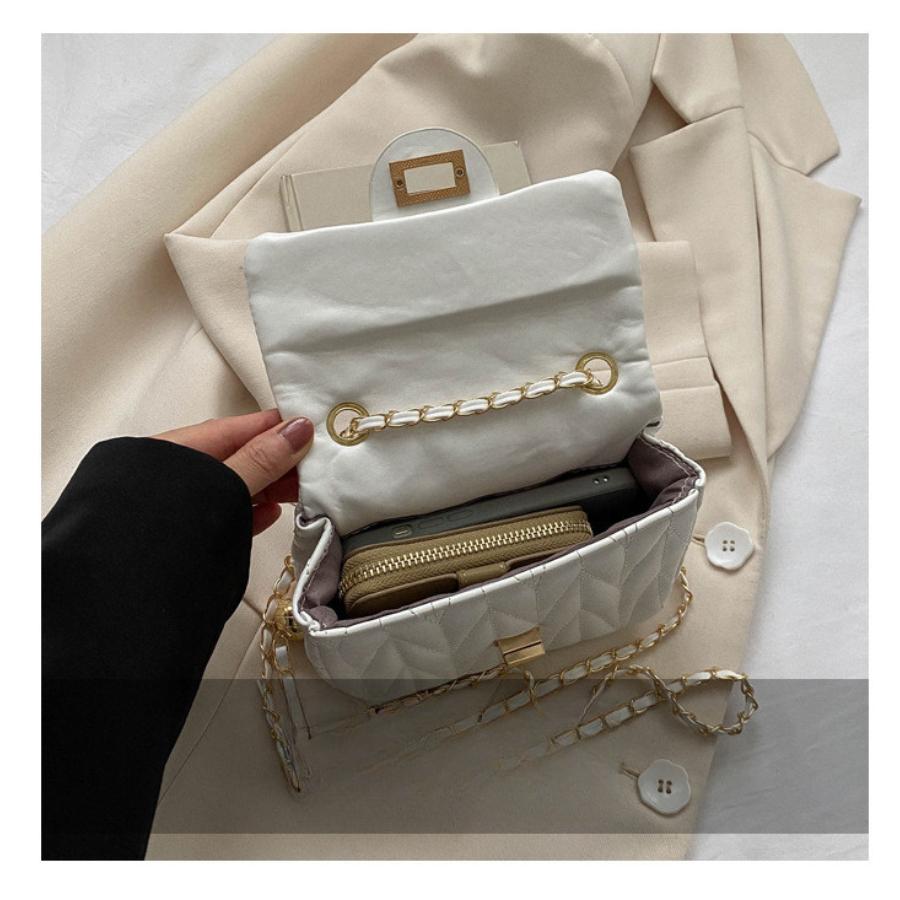 Faux Leather Quilted Chain Bag for Women, Minimalist Crossbody Square Purse, Soft Single Strap Shoulder Handbag KTB