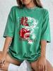 Lucky Oriental Dragon Printed Washed TShirts Womens Cotton Oversize Tops Street Distressed ONeck T Shirt Summer Womens Clothes