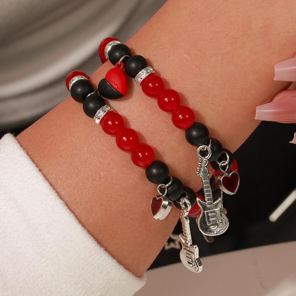 Hot-selling guitar five-pointed star music note love magnet bracelet set beaded couple girlfriend friendship bracelet female