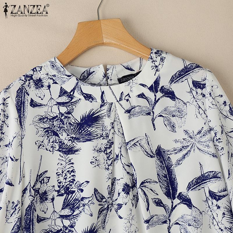 ZANZEA Women Casual Round Neck 3/4 Sleeve Loose Print Blouse