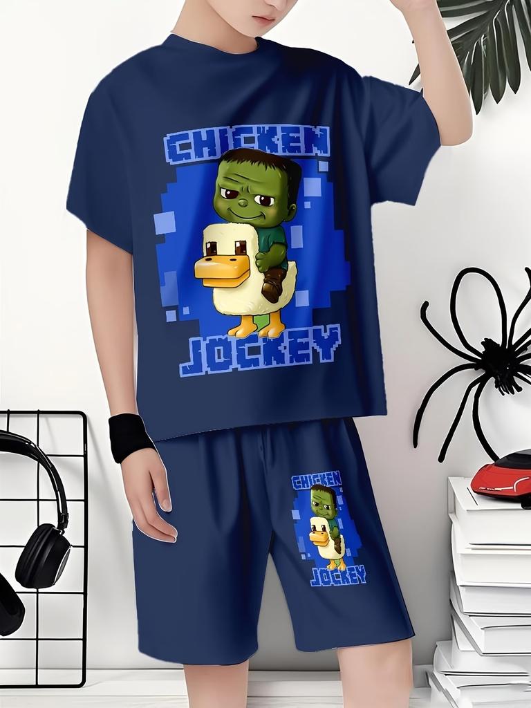 Summer New Casual D Printing Short-sleeved Suit Y Children's Suit Cartoon Letter New
