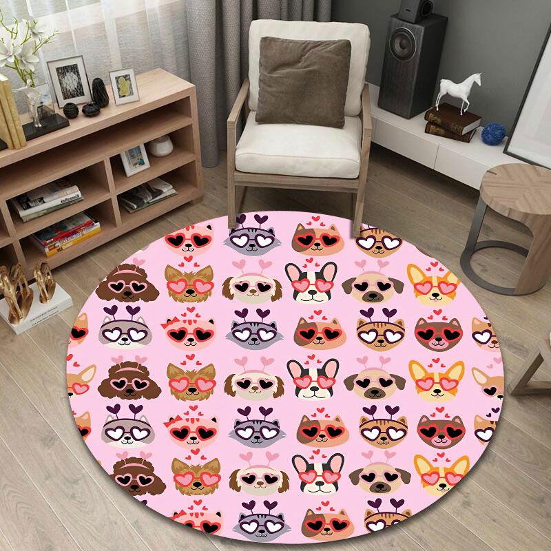 Serene Round Love Multicolor Floor Rug, Non-Slip Floor Mat for Nursery