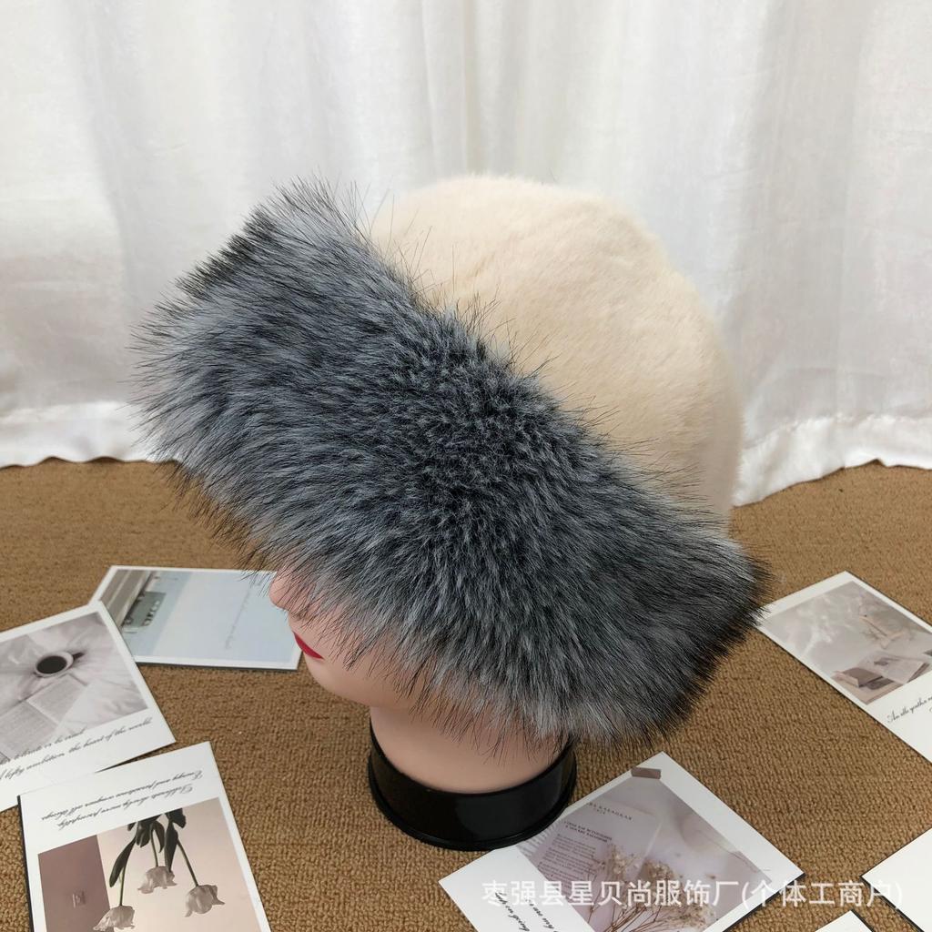Double color plush hat Mongolian big brim autumn and winter thickened imitation mink fox hair men's and women's hats to keep warm adults