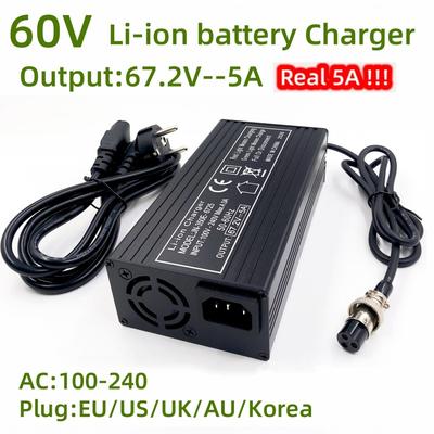 67.2V5A Fast Charge 5A Charger For 60V Wheelbarrow Harley 16S 60V  Lithium Battery GX16 Connector with Fan Metal Shell
