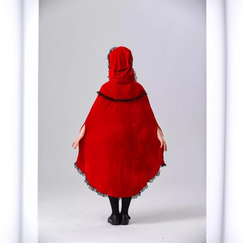 Halloween new children's Little Red Riding Hood drama costume cape red and black pattern dress