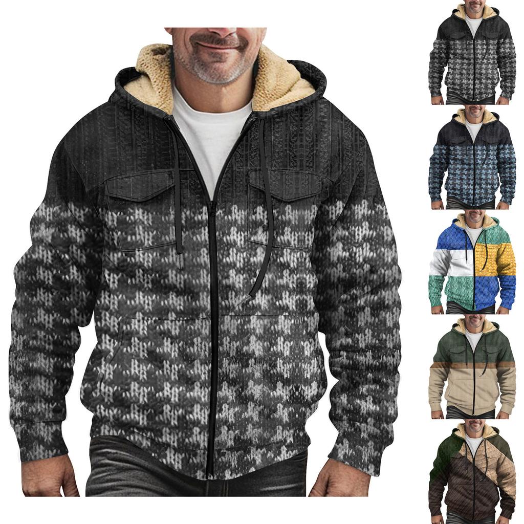 Men'S Winter Zipper Hooded Fleece Sweatshirt With Patch Pocket Casual Jacket