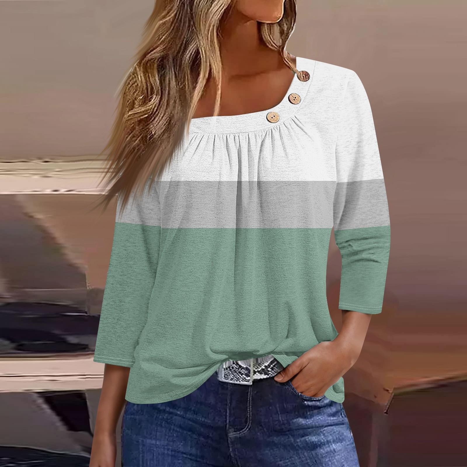 

Жен. Футболка Футболка С принтом Пуговицы Рукав 3/4 Повседневные Выходные Мода Классический Классический Верх L армия зеленый