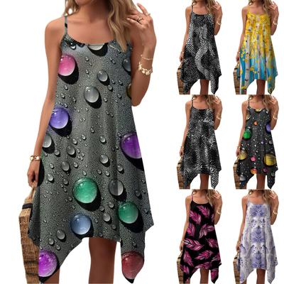 Women's Summer Casual Vintage Floral Print Round Neck Adjustable Suspender Dress With Pockets