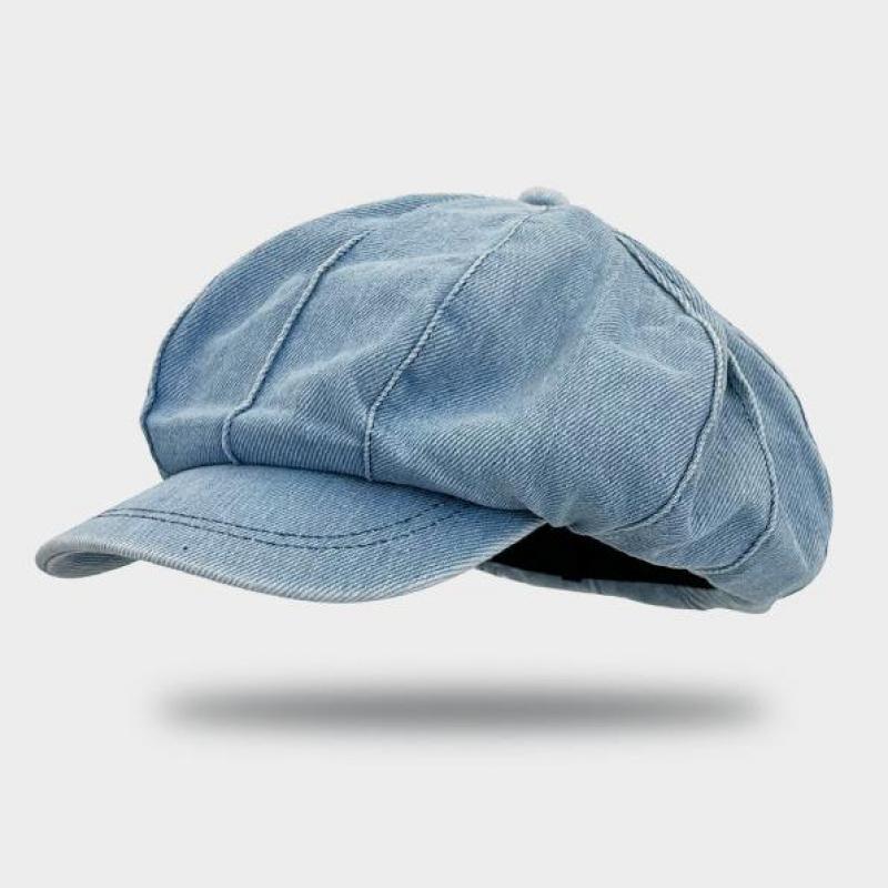 Women's Retro Denim Cloud Beret Flat Vintage Painter Cap Trendy Simple Spring Fashion Winter Hat for Female