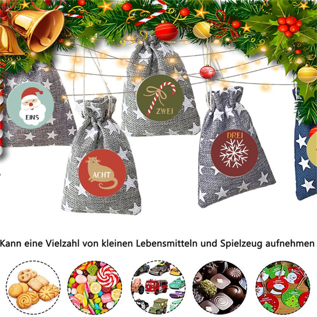 24pcs Digital Christmas Drawstring -Bag Advent Calendar Countdown