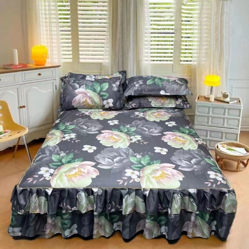 3Pcs Bed Sheet Lace Skirt Elastic Fitted Double Bedspread With Pillowcases Mattress Cover Bedding Set Elastic King Size Bedsheet