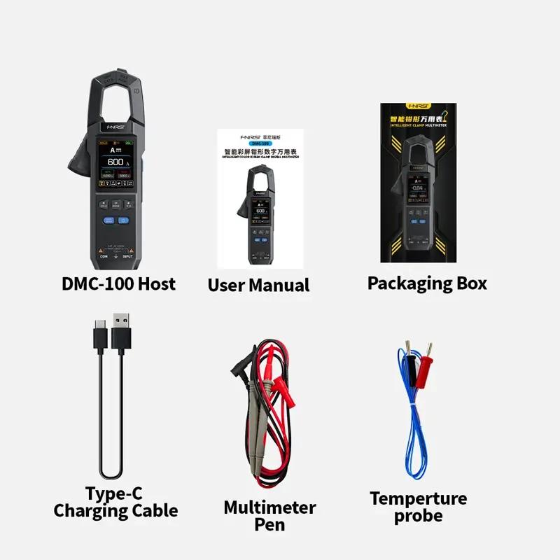 

FNIRSI DMC-100 DC AC Струмові кліщі 10000 відліків 600A Амперметричні USB Зарядний пристрій Кліщовий тестер NCV Інструменти електрика чорний