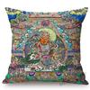 Colorful Blue Buddhism Artwork Bodhisattva Fortune God Sakyamuni Tangka Buddha Painting Sofa Pillow Case Linen Cushion Cover