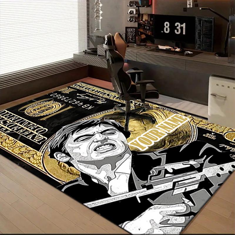 1PC Custom Name Money Power Rebellion Theme Floor Mat Ideal for Living Room, Game Rooms, Office, Bedroom Floor Mat Playful Design