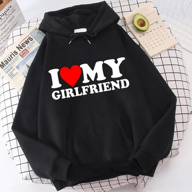 Valentine's Day I Love My Boyfriend Girlfriend Printed Hoodie Sweatshirt Unisex Pullover Long Sleeve Hooded