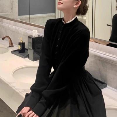 Korean-Style Patchwork Knit Cardigan & Puff Skirt Set for Women