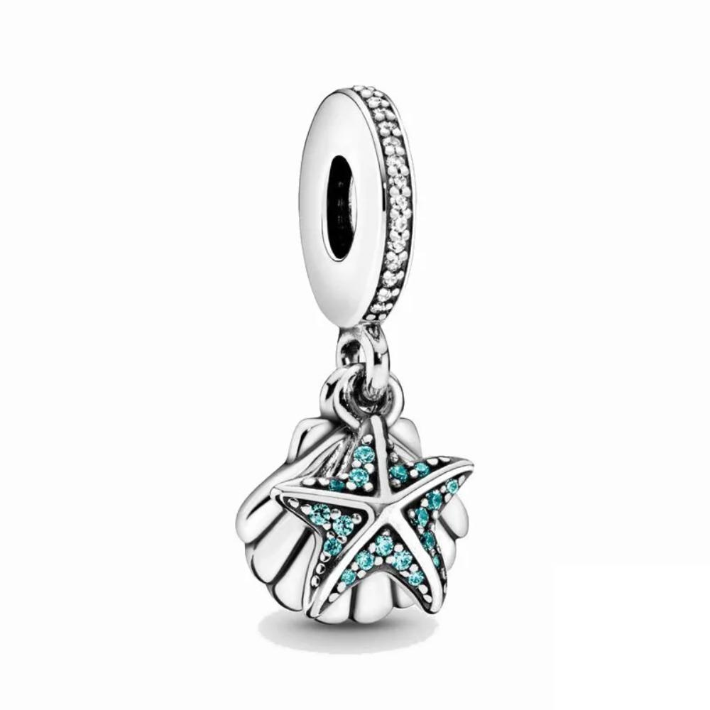 925 Silver Plated Turtle Fish Pendant Charm with Ship Star Bead for Pan Thin Bracelet Jewelry Gift
