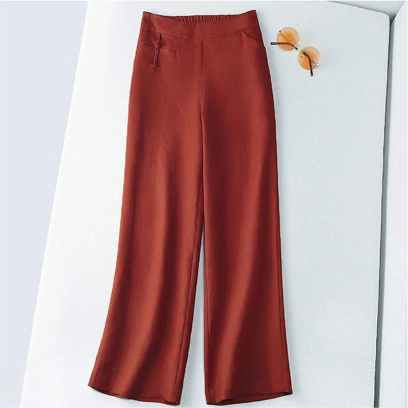 High Waist Slimming Cotton Linen Wide Leg Casual Pants Women Button Detailing Summer Comfortable Long Trousers