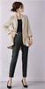 [YUANYUAN] Women's Pantsuit 2-Piece Set: Suit Jacket & Cigarette Pants, Tailored Jacket, Reversible Collar, Back Gathered, Pockets, Adult Cute, Formal