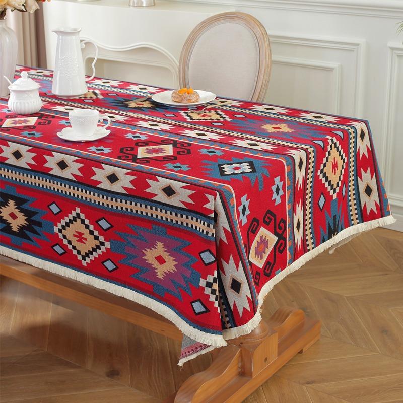 Bohemian Geometric Pattern Tablecloth Cotton Linen Rectangular Dining Table Cover Tea Table Runner
