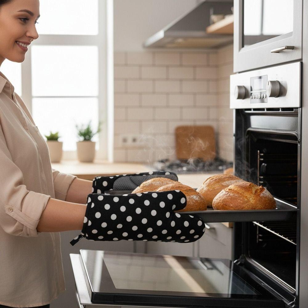 1 Pair Non-slip Kitchen Microwave Gloves Cotton Lining Heat Insulated Gloves Oven Gloves Pot Lid