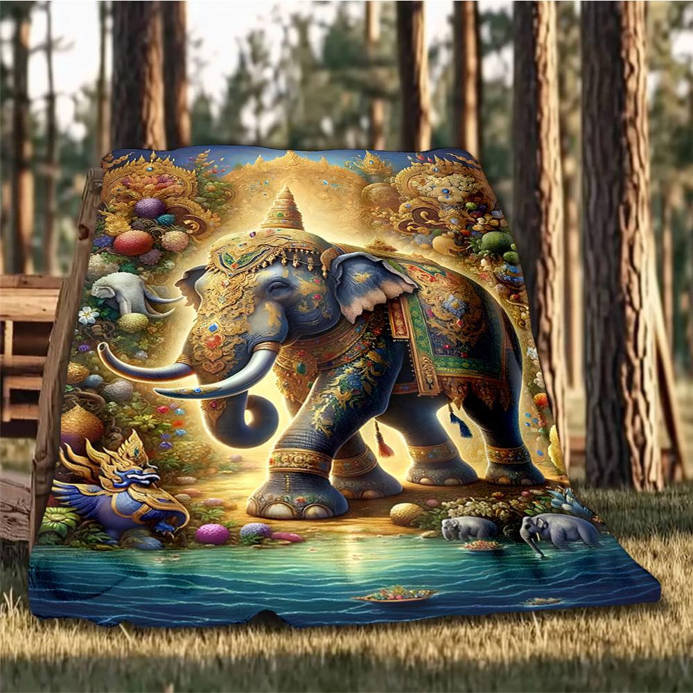 1pc Elephant Ornament Outdoor Blanket, Soft And Comfortable Blanket, Casual Warm Outdoor Blanket