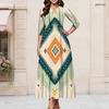 Women Plus Size Round Neck Keyhole 3 4 Sleeve Abstract Floral Gradient Print Maxi Dress