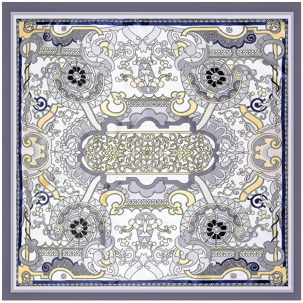 Luxury four leaf clover flower Headband Hijab Bandana Women Satin Silk Scarf Shawl Foulards Femme Square Scarves Wraps 90*90CM