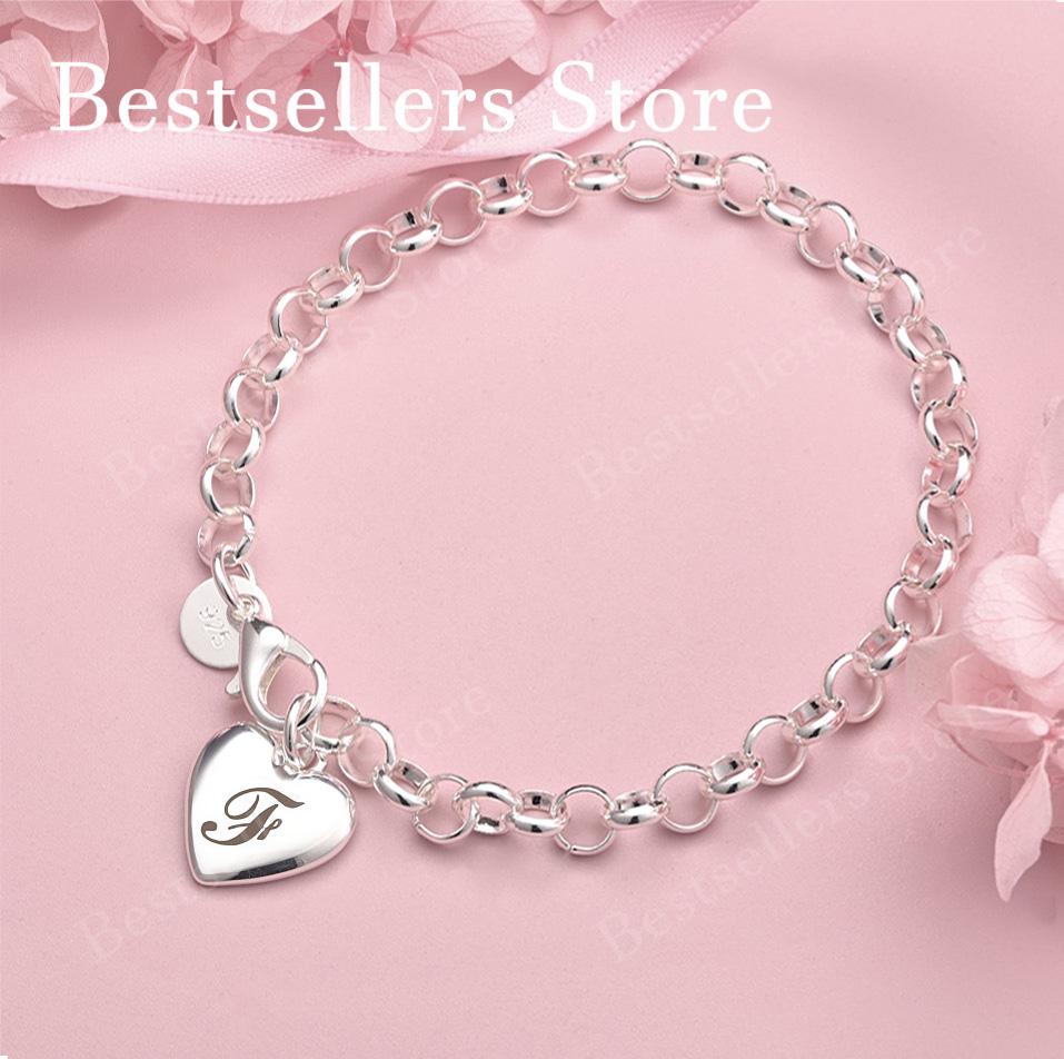 Luxury 925 sterling silver 8-inch 26 letter heart-shaped bracelet for women's fashionable wedding accessories