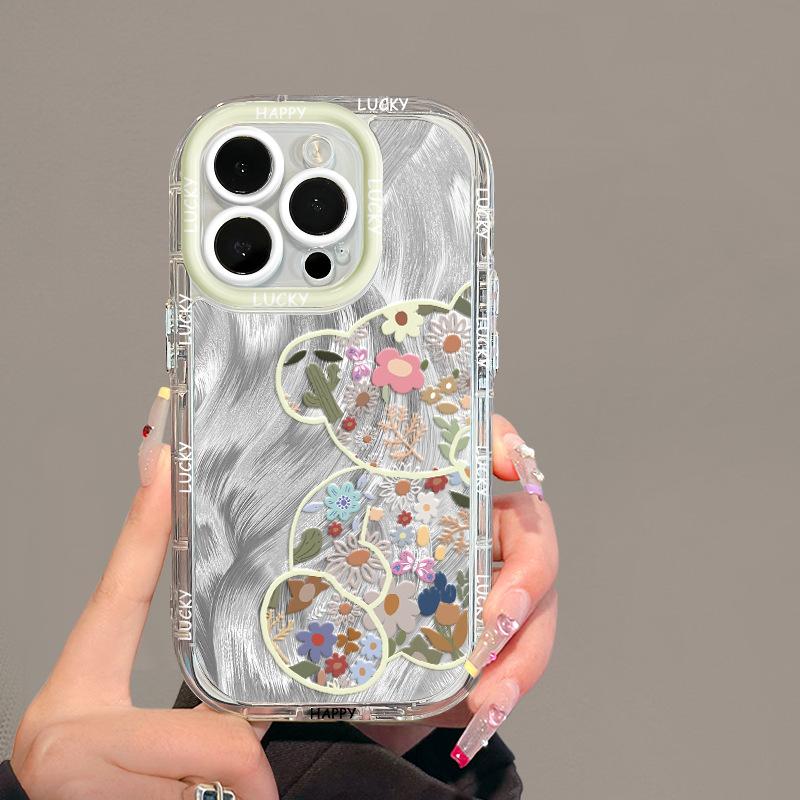 

Мультяшный цветочный медведь подходит для Apple 16promax чехол для мобильного телефона Iphone15plus Feather Cream 14/13 Apple 16PROMAX