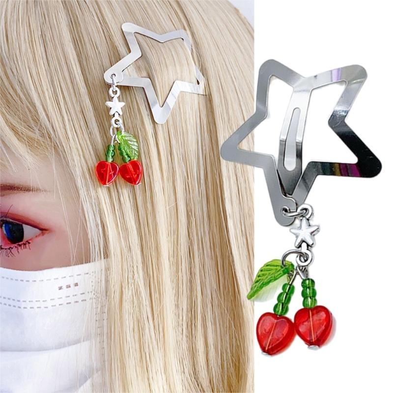 Star Pearl Hair Slides Y2k Style Bangs Hairclip Vintage Fringe Chain Hair Accessory Versatile Cherry Hairpin Jewelry