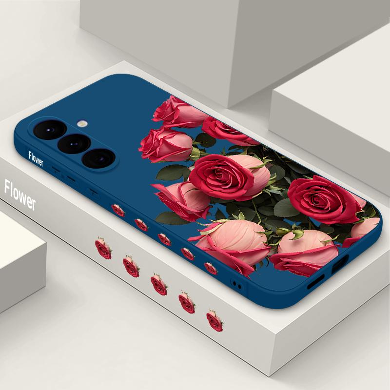 Lanyard Soft Case For Samsung Galaxy S24 S25 Ultra S23 S22 Ultra S21 S20 FE A14 A34 A15 A35 A52 A53 A54 A55 5G A16 A36 A56 Rose Flowers Case Cover