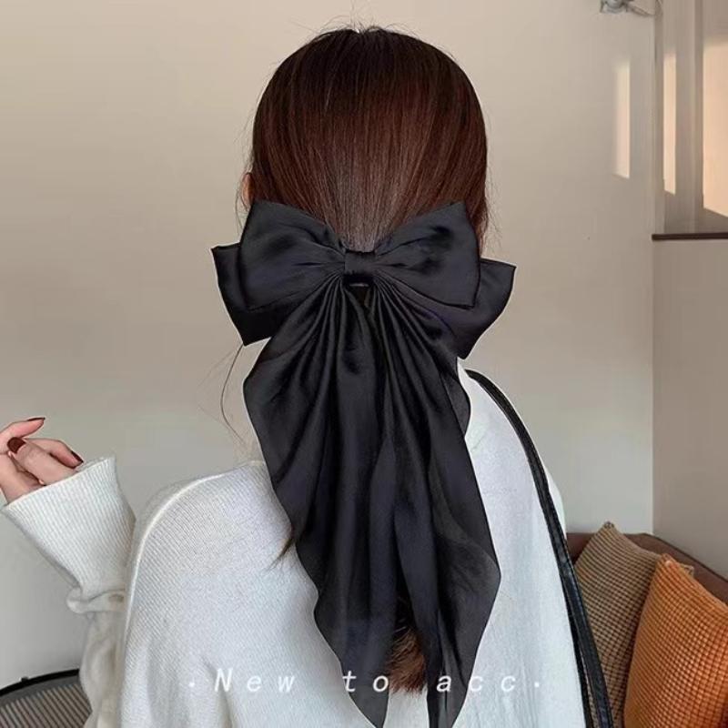 Elegant Bow Ribbon Hair Clip for Women Fashion Solid Satin Spring Clip Simple Hairpin Headband with Clips Girls Hair Accessories