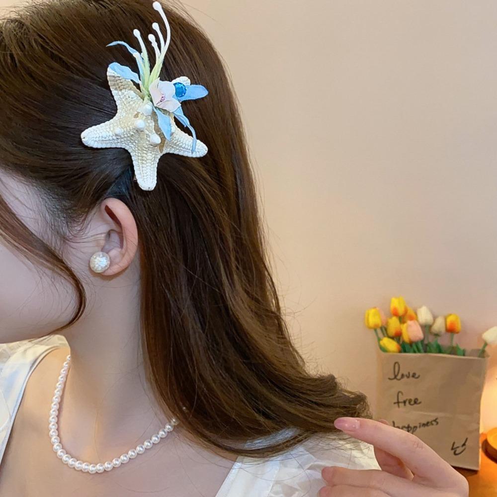 Korean Style Starfish Hair Clip Resin Women Side Clip Pink Orchid Flower Hairpin  Holiday