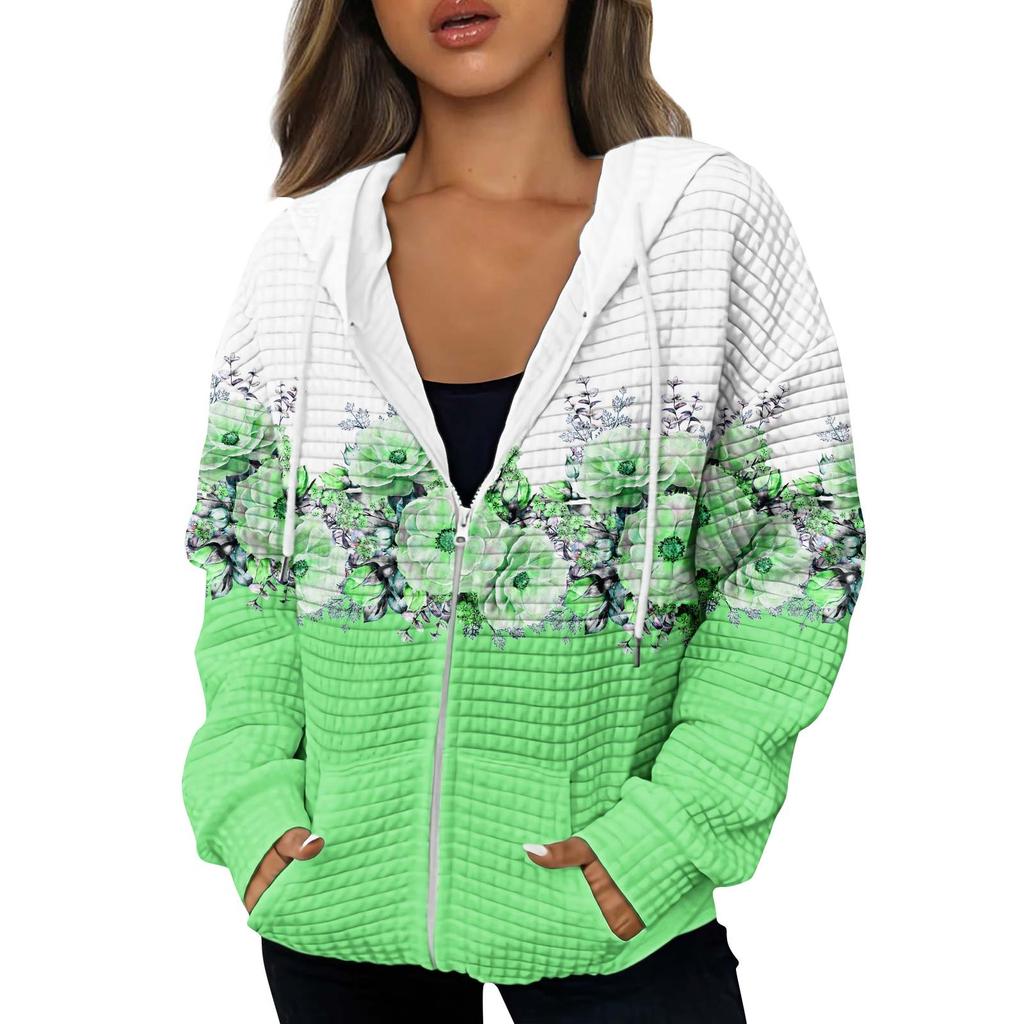 Damska jesienno-zimowa, modna bluza z kapturem i nadrukiem. Kurtka zapinana na zamek i kieszenie