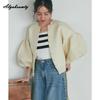 Maglione Autunno Inverno Ulzzang Coreano Donna Blu Rosa Nero Albicocca Maglia Cardigan Manica a Lanterna Lavorato a Maglia Capispalla Elegante
